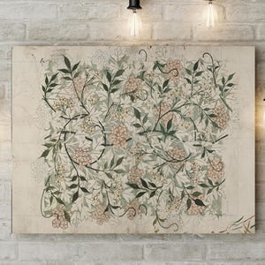 Botanical Textile Print On Hanging Canvas, Vintage Botanical Art, Botanical Textile Art, Large Wall Art, Modern Wall Hanging