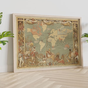 Ingelijst canvas, Britse rijk vintage kaart canvas muurkunstontwerp, poster print decor voor huis- en kantoordecoratie, CANVAS KLAAR om op te hangen