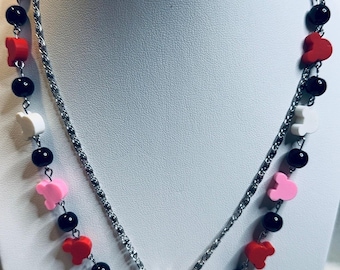 Mickey and Minnie  couple charm beaded necklaces. Mouse head necklace.