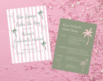 Palm Springs Bachelorette| Bachelorette Invitation| Pink and Green Invitation| Invitation & Itinerary Template|Retro Bachelorette| Vintage