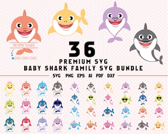Baby Shark Family SVG Bundle, 36 Designs Instand Download (png, svg, eps)