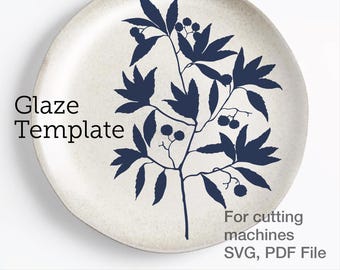 Plantilla de esmalte con diseño de hojas 2 SVG + PDF para Cricut - Cerámica