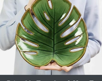 Plantilla grande de cuenco con hojas de Monstera • Patrón de losa imprimible • Proyecto de arcilla DIY
