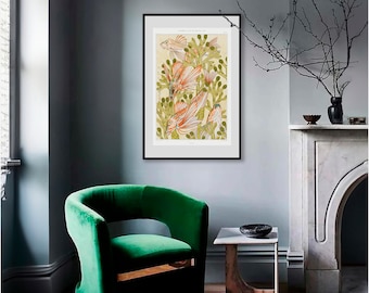 Impresión de peces Art Nouveau: Rouget verde, ilustración vintage del océano