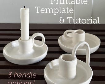 Moderner Kerzenhalter Keramik Vorlage - DIY Slab Clay Projekt PDF mit 3 Griffoptionen