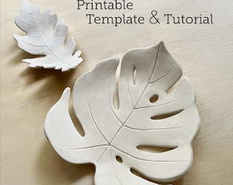 Plantilla PDF de cuenco de cerámica con hojas de monstera: Tutorial de construcción con arcilla (Descarga digital)