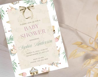 Customizable, Vintage, Neutral Baby Shower Invitation Template