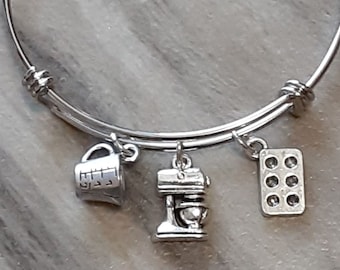 Bakers Bangle - Baking Bracelet - Baking Charms - Cooking Bracelet - Food Jewelry - Chefs Bracelet - Bakers Gift - Cooking Gift