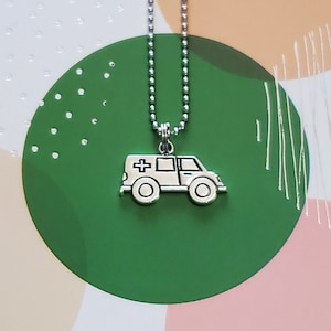 Ambulance Charm Necklace: Antique Silver EMT Paramedic Gift