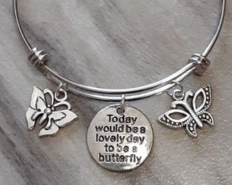 Butterfly Bangle - Butterfly Charm Bracelet - Butterfly Charms - Butterfly Jewelry - Butterfly Lovers Gift - Stainless Steel Bangle