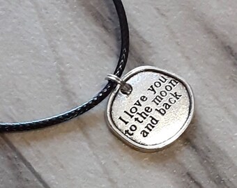 I Love You to the Moon and Back Bracelet - I Love You to the Moon and Back Charm - Cord Bracelet - Black Bracelet - Love Bracelet