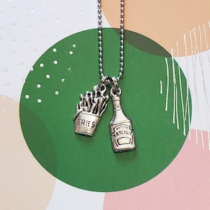 French Fries and Ketchup Necklace - French Fry Charm - Ketchup Bottle Charm - Food Jewelry - Food Gift - French Fry Necklace - Fry Gift