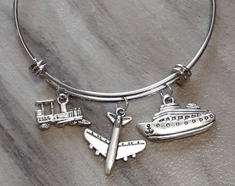 Travel Themed Bangle - Travel Charm Bracelet - Travel Lovers Gift - Travel Lovers Bracelet - Travel Jewelry - Tourist Bracelet