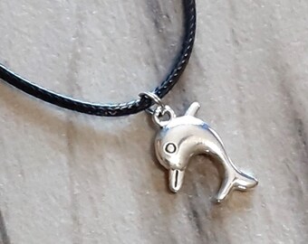 Dolphin Bracelet - Dolphin Charm - Ocean Bracelet - Cord Bracelet - Black Bracelet - Sea Life Jewelry - Dolphin Collectors Gift