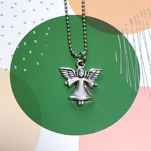 Angel Necklace: Antique Silver Guardian Angel Charm