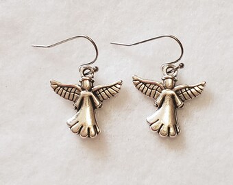 Angel Dangle Earrings: Antique Silver Guardian Angel Charms