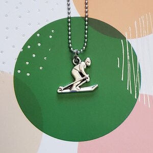 Antique Silver Skiing Necklace: Skier Charm Jewelry Gift