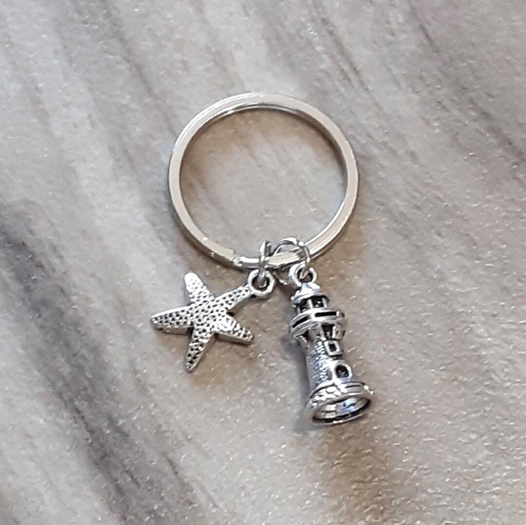 Lighthouse Keychain: Antique Silver Starfish Charm, Nautical Gift - Etsy