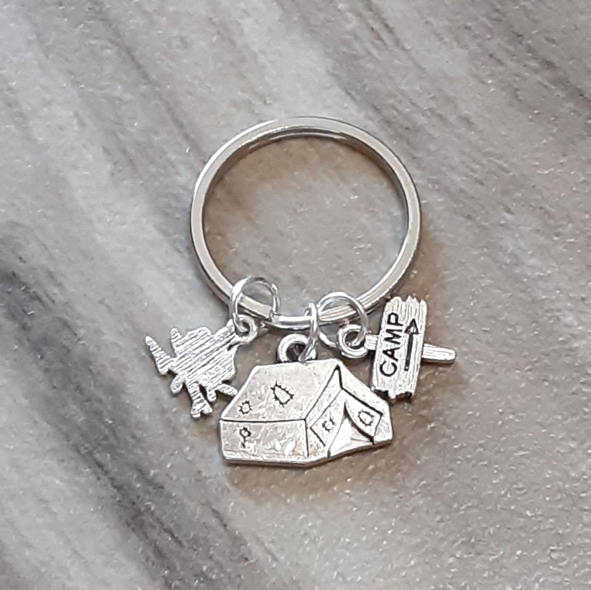 Camping Keychain: Tent, Campfire & Sign Charms - Adventure Gift - Etsy