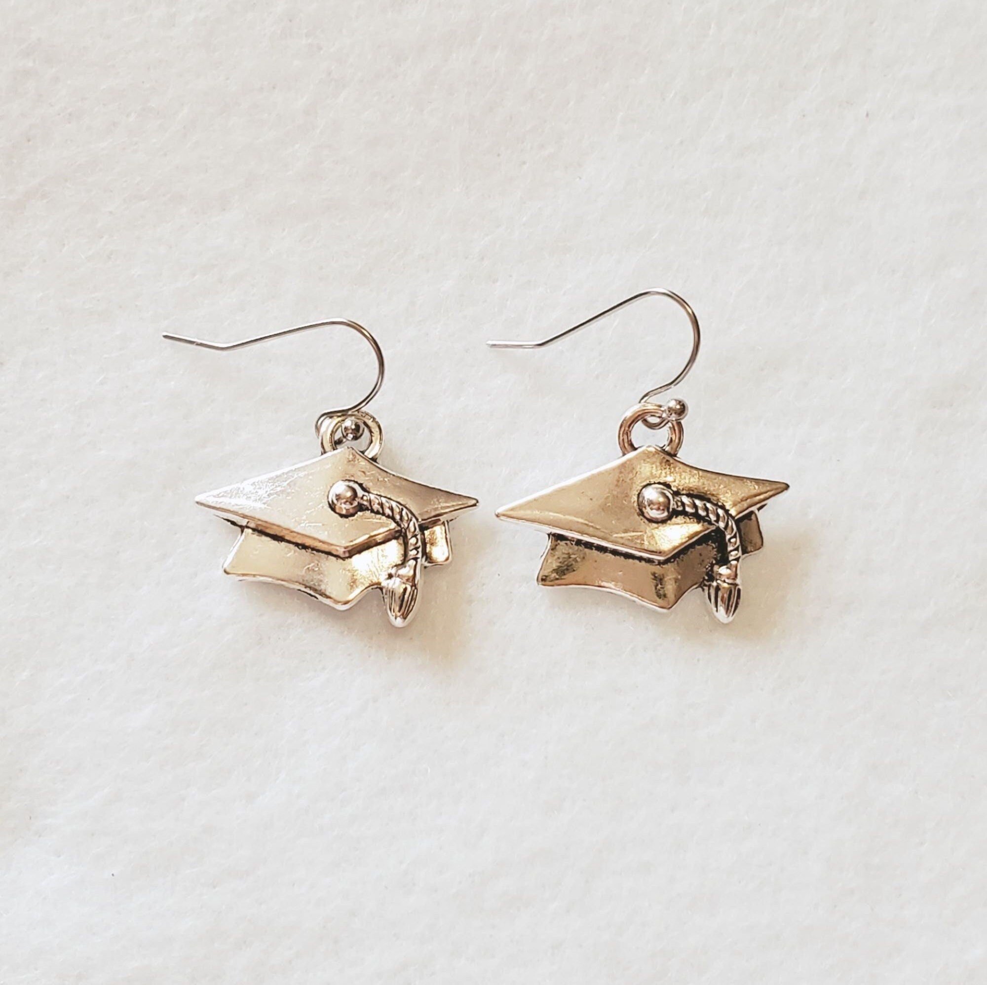 Graduation Cap Dangle Earrings: Antique Silver Zinc Alloy - Etsy