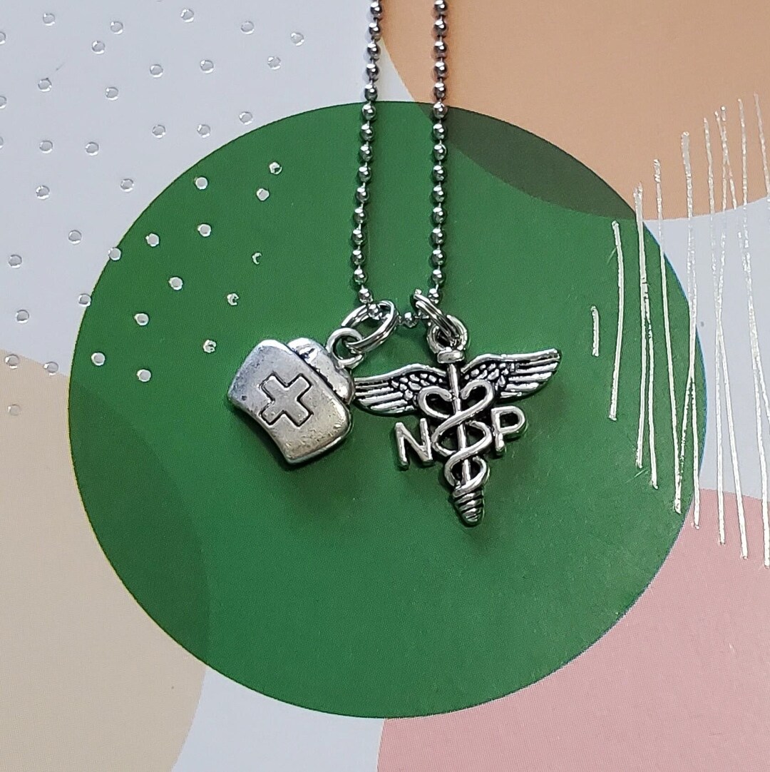 Nurse Practitioner Necklace Nurses Cap Charm NP Caduceus Charm Nurses
