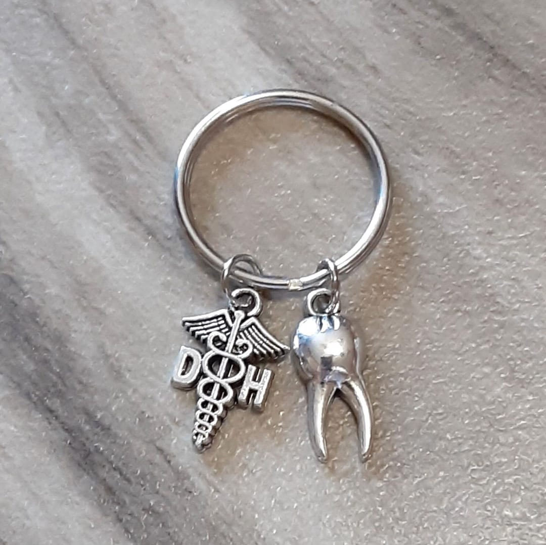 Dental Hygienist Keychain Tooth Charm DH Caduceus Charm Caduceus