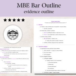 MBE Bar Exam Outline Evidence, Bar Prep Evidence Cheet Sheet, UBE Bar Exam Outline, MBE Cheat Sheet, Florida Bar Exam Outlines