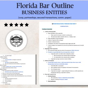 Florida Bar Examination BUSINESS ENTITIES outline - 2025/2026 (corporations, partnerships, secured transactions, commercial paper)