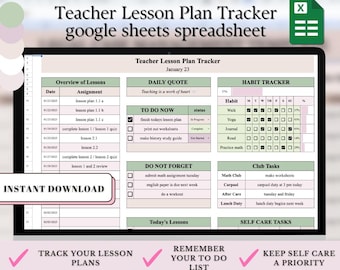 Teacher Lesson Plan Tracker, Teacher Assignment Task Spreadsheet, Google Sheets Lesson Planner and Tracker for Teachers
