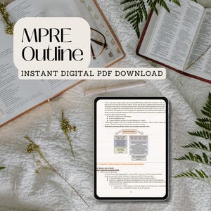 Pode incluir: Um download digital em PDF de um esquema MPRE. A imagem mostra um close-up da tela de um tablet que exibe uma seção do esquema intitulada "A Doutrina da Lealdade". O texto na tela trata de conflitos de interesses e relacionamentos advogado-cliente.