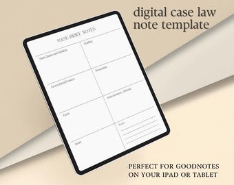Law School Case Brief, Minimalistische rechtliche Vorlage für Notizen, Goodnotes Lernvorlage, Notizvorlage
