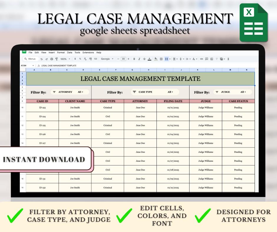 Legal Case Management Template | Google Sheets Project Management ...
