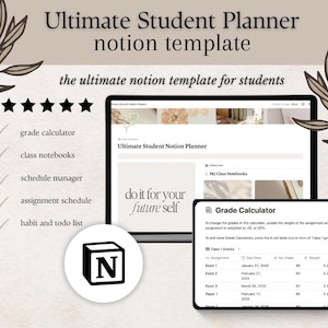 Student Notion Planner, School Notion Template, Assignment Tracker Notion, Academic Notion Template, Notion Life Planner