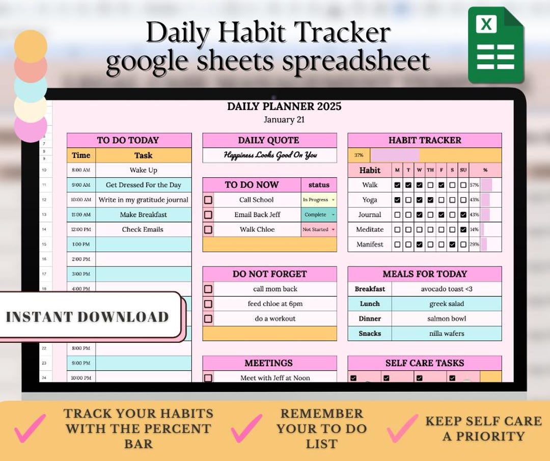 2025 Habit Tracker Spreadsheet Template for Google Sheets, Productivity ...