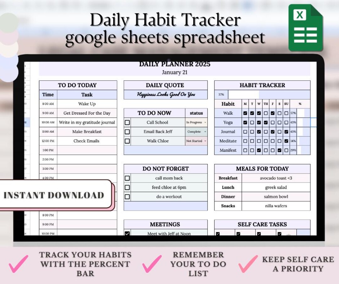 2025 Habit Tracker Spreadsheet Template for Google Sheets, Productivity ...