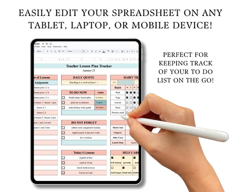 Teacher Lesson Plan Tracker, Teacher Assignment Task Spreadsheet ...