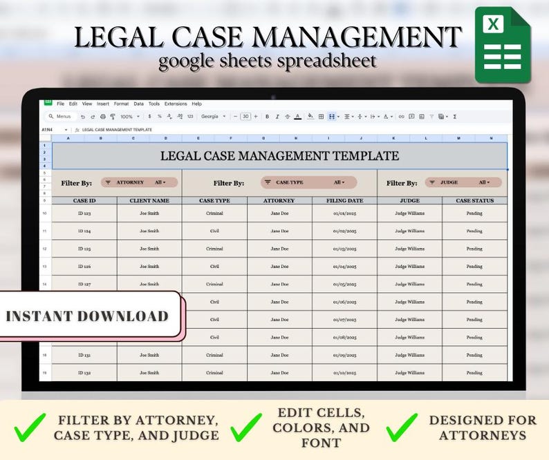 Legal Case Management Template | Google Sheets Project Management ...
