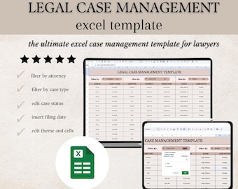 Legal Case Management Template | Google Sheets Project Management Tracker for Lawyers | Task & Deadline Tracker | Legal Case Organizer