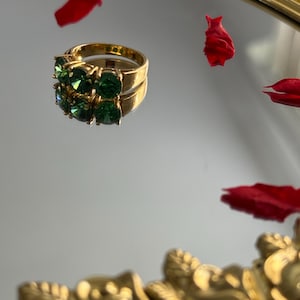Trio Vert Ring | Emerald Green stone Ring | Three Stone Ring Anniversary Gift Women Vintage Emerald Green ring Statement Art Deco Ring Gift