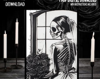 Tarjeta trasera de novia con calavera