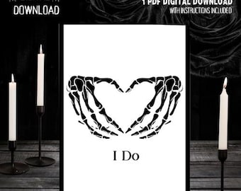 Tarjeta con manos de esqueleto "I Do"