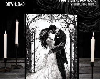 Tarjeta de boda de pareja de zombis