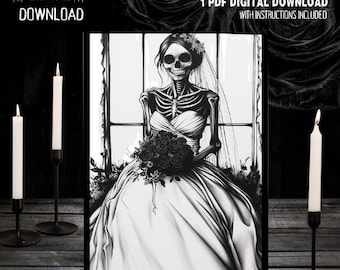 Tarjeta de boda con diseño de novia con calavera