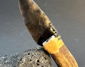 Stone Age Replica Antler handle, Hand Knapped with Prehistoric Techniques