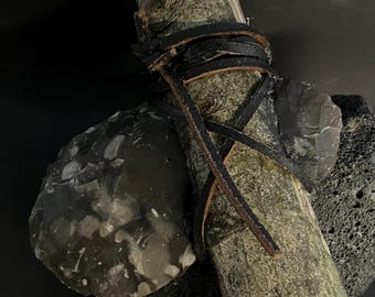 Stone Age Hafted Axe (full tool with handle) - Knapped With Prehistoric Techniques