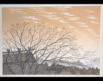 Shufu Miyamoto | Grabado en madera “Nubes de seda” (1989, edición limitada)