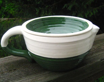 shaving scuttle, green and white