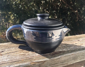 antique pewter and satin black shaving scuttle with lid