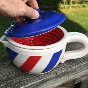 barber pole shaving scuttle with lid