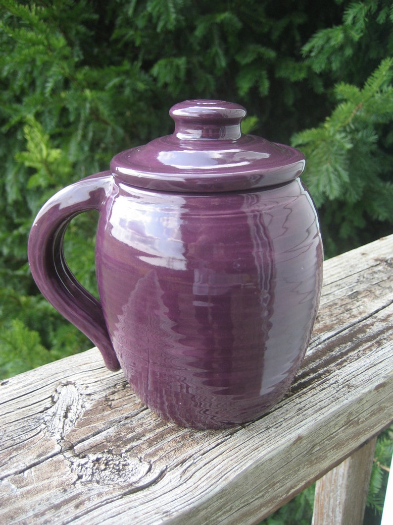 large covered mug, purple image 1